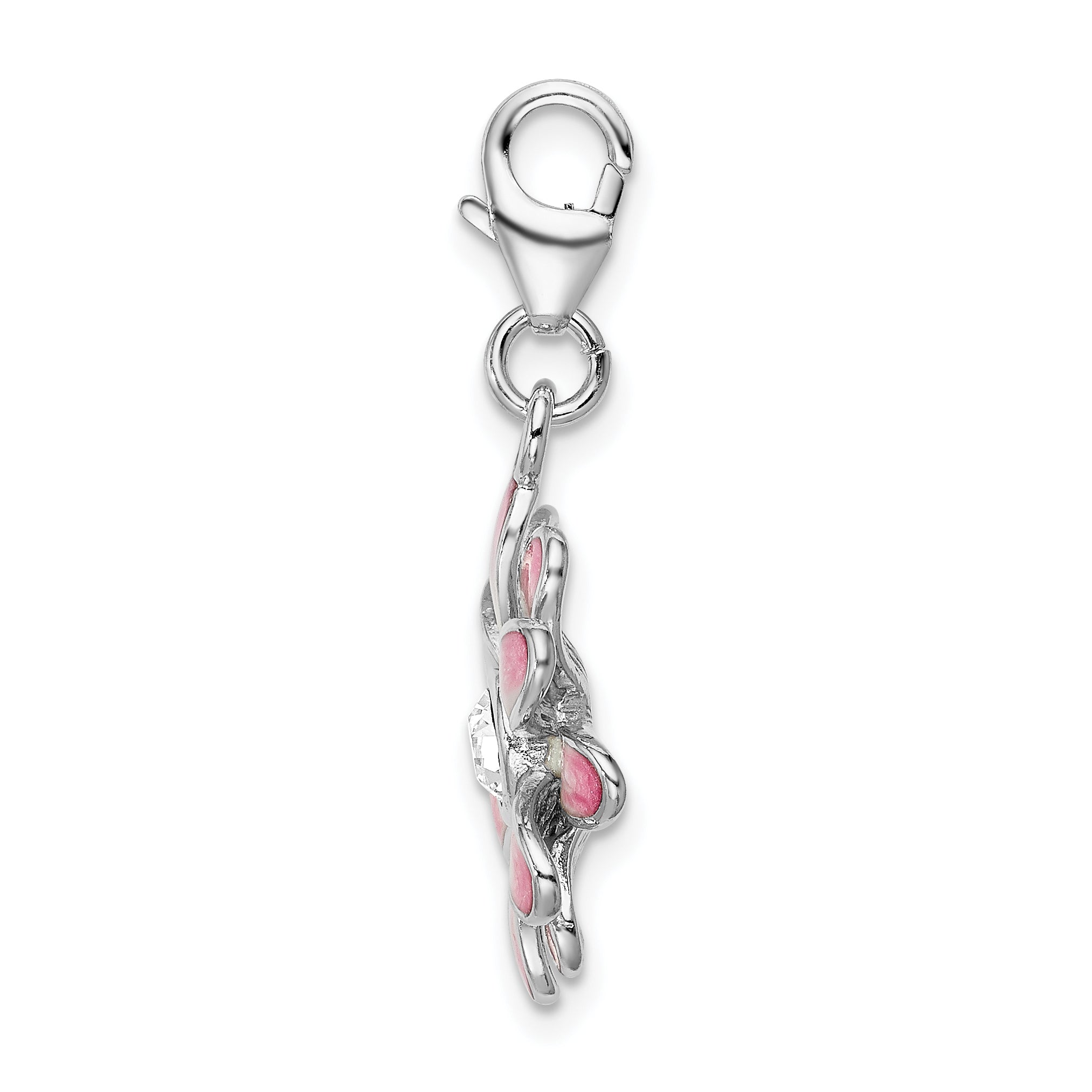 Amore La Vita Sterling Silver Rhodium-plated Polished Enameled Flower Charm with Fancy Lobster Clasp Secondary image