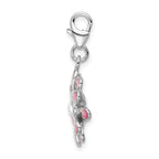 Amore La Vita Sterling Silver Rhodium-plated Polished Enameled Flower Charm with Fancy Lobster Clasp