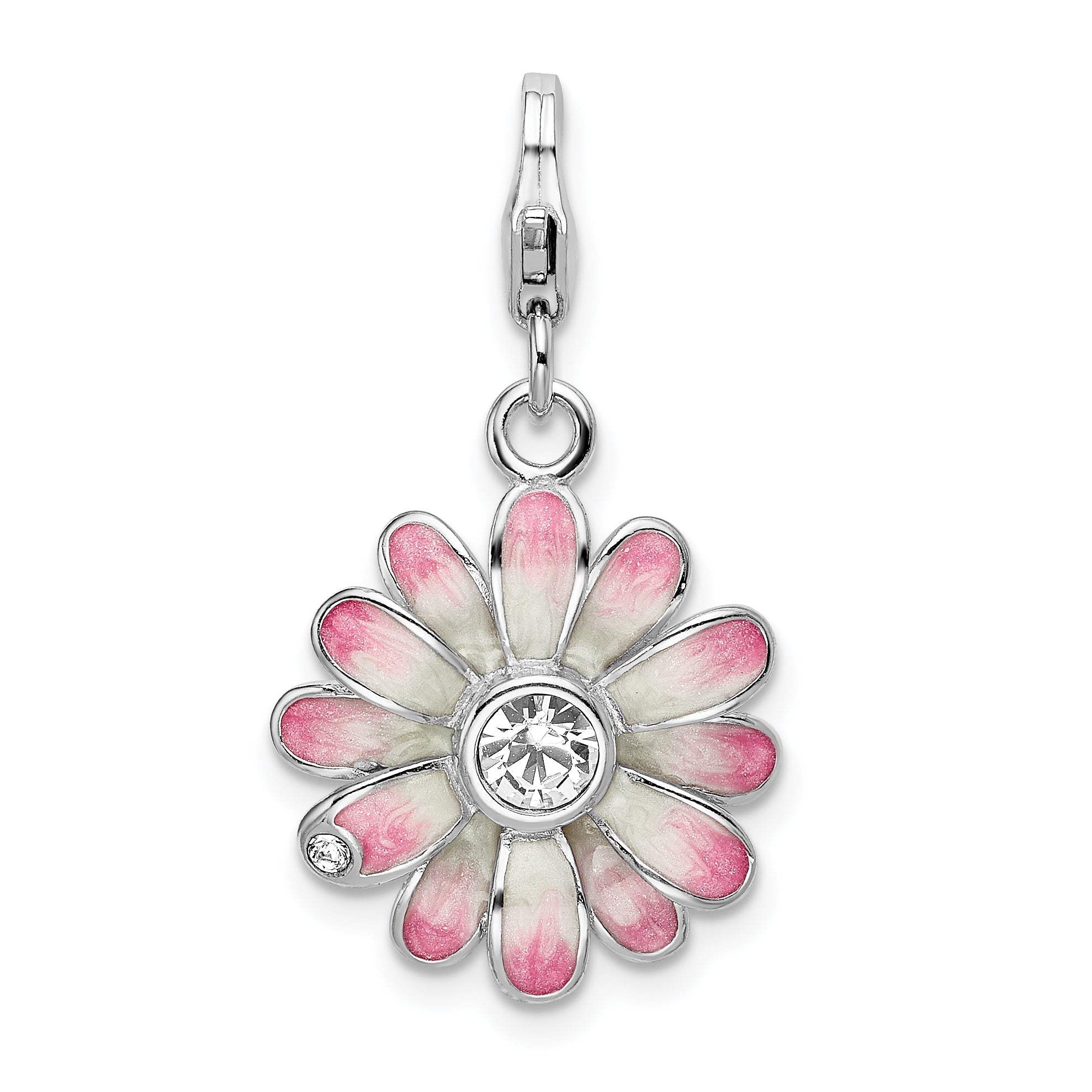Amore La Vita Sterling Silver Rhodium-plated Polished Enameled Flower Charm with Fancy Lobster Clasp Main image