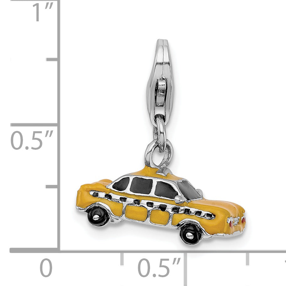 Amore La Vita Sterling Silver Rhodium-plated Polished 3-D Enameled Taxi Cab Charm with Fancy Lobster Clasp