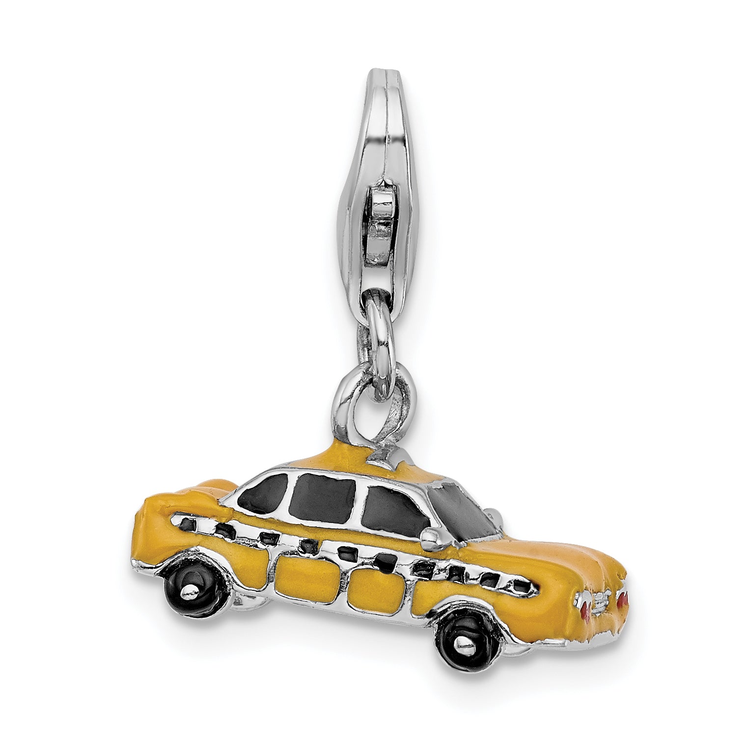 Amore La Vita Sterling Silver Rhodium-plated Polished 3-D Enameled Taxi Cab Charm with Fancy Lobster Clasp Main image