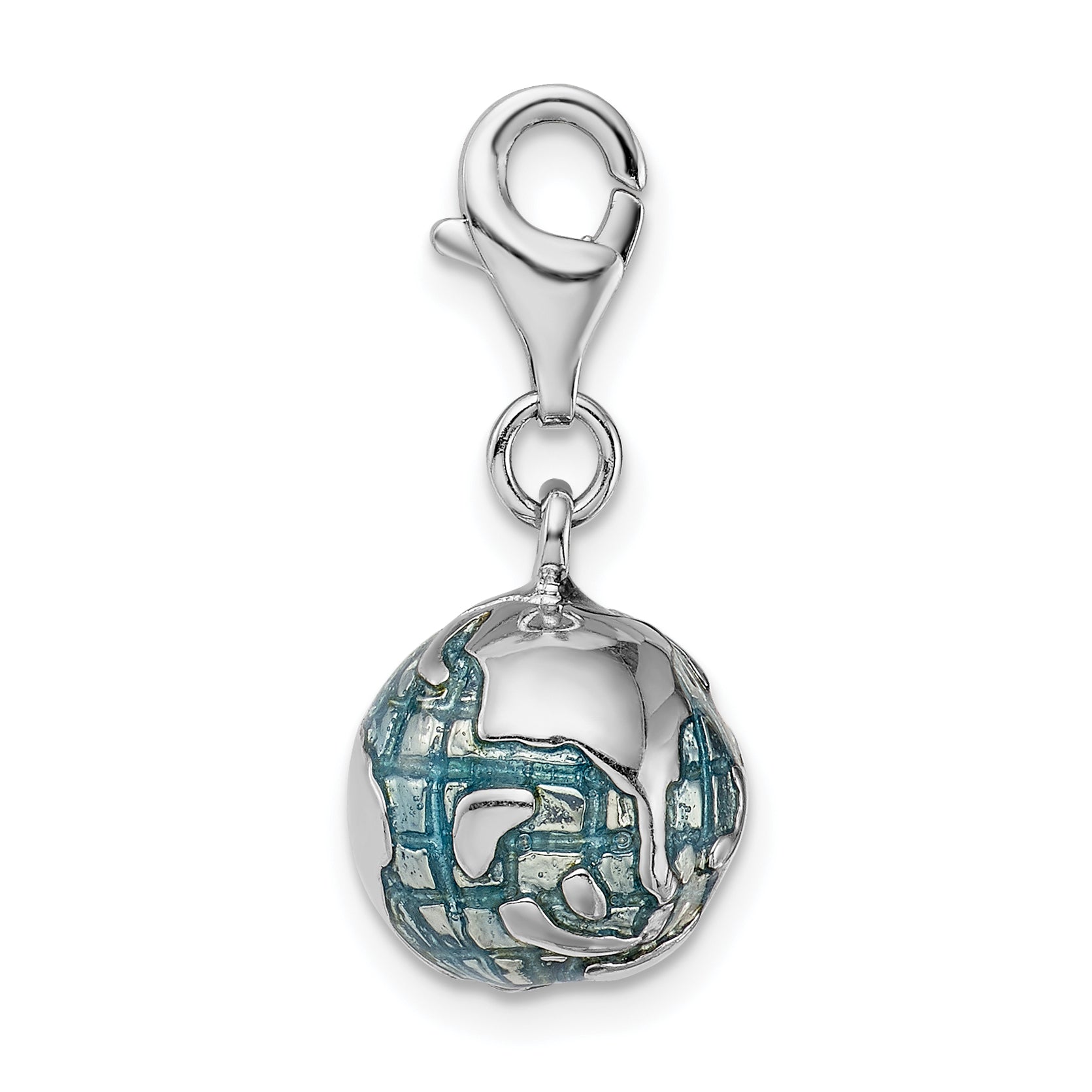 Amore La Vita Sterling Silver Rhodium-plated Polished 3-D Enameled World Globe Charm with Fancy Lobster Clasp Secondary image