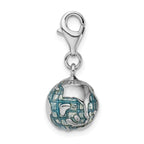 Amore La Vita Sterling Silver Rhodium-plated Polished 3-D Enameled World Globe Charm with Fancy Lobster Clasp