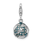 Amore La Vita Sterling Silver Rhodium-plated Polished 3-D Enameled World Globe Charm with Fancy Lobster Clasp