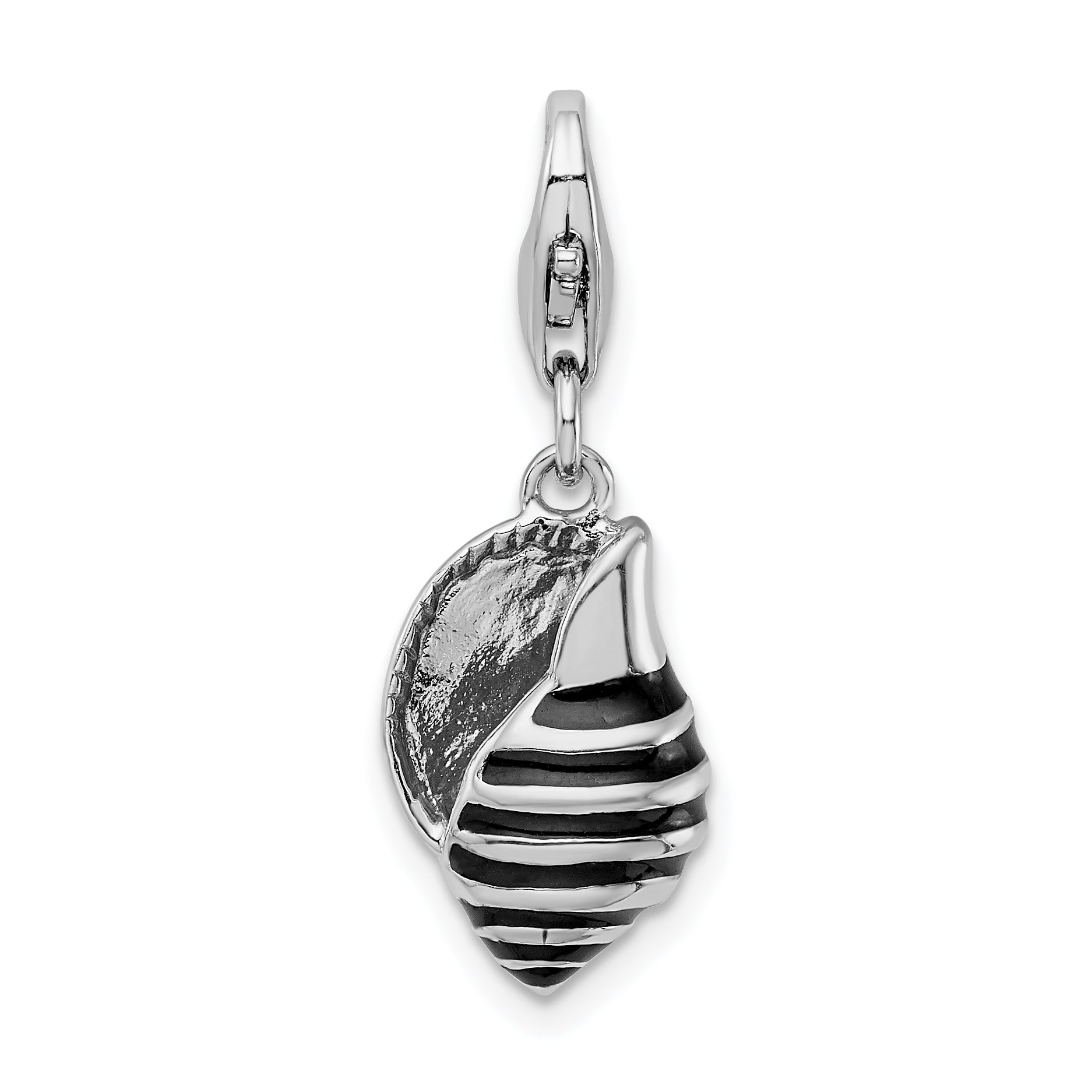 Amore La Vita Sterling Silver Rhodium-plated Polished 3-D Enameled Shell Charm with Fancy Lobster Clasp