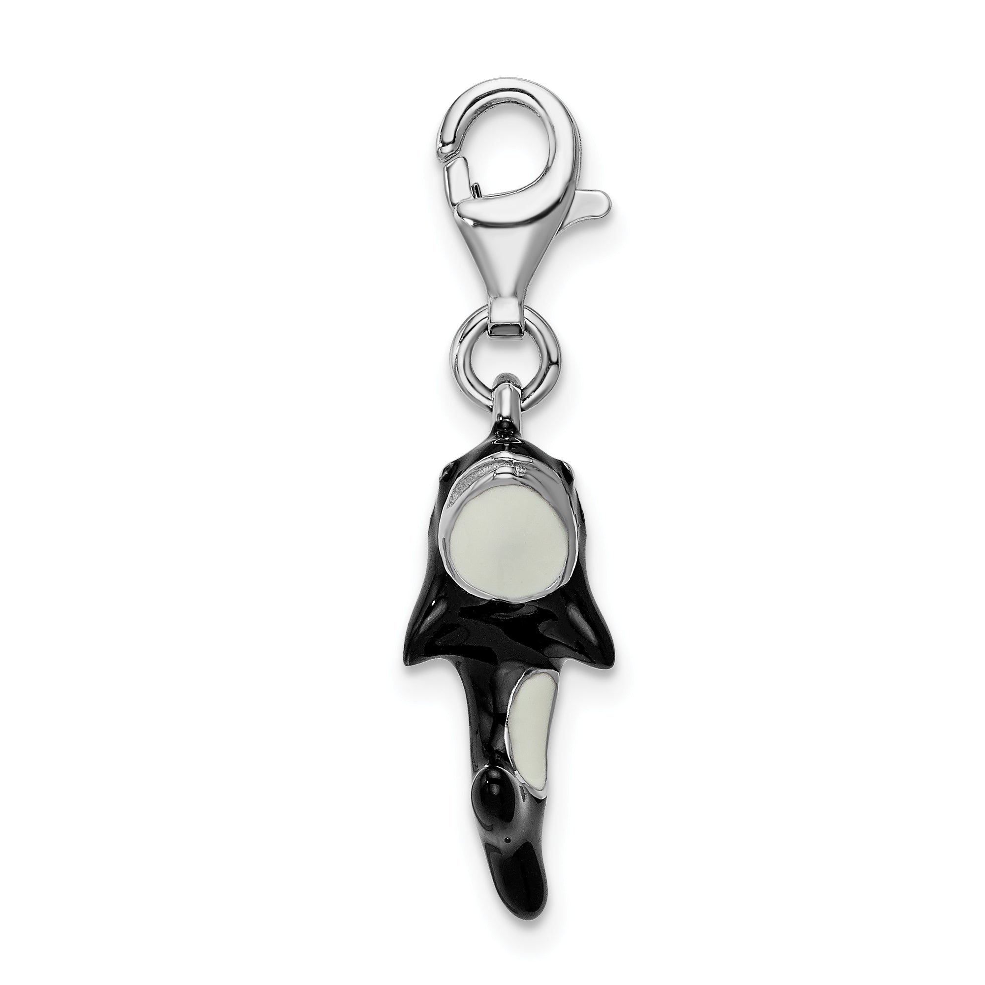 Amore La Vita Sterling Silver Rhodium-plated Polished 3-D Enameled Orca Whale Charm with Fancy Lobster Clasp Secondary image
