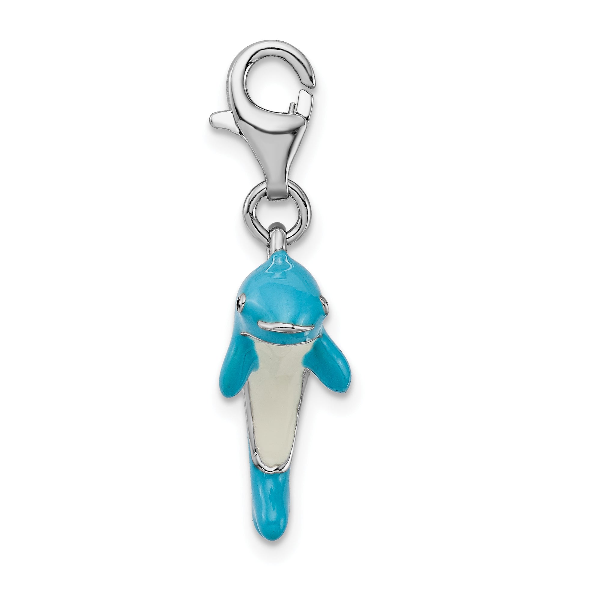 Amore La Vita Sterling Silver Rhodium-plated Polished 3-D Enameled Dolphin Charm with Fancy Lobster Clasp Secondary image