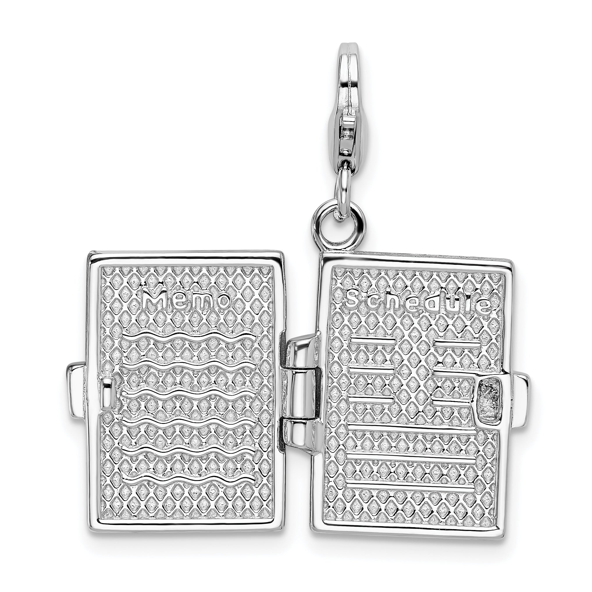 Amore La Vita Sterling Silver Rhodium-plated Polished 3-D Moveable Crystal From Crystal Enameled 3-D Note Book Charm with Fancy Lobster Clasp