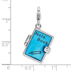 Amore La Vita Sterling Silver Rhodium-plated Polished 3-D Moveable Crystal From Crystal Enameled 3-D Note Book Charm with Fancy Lobster Clasp