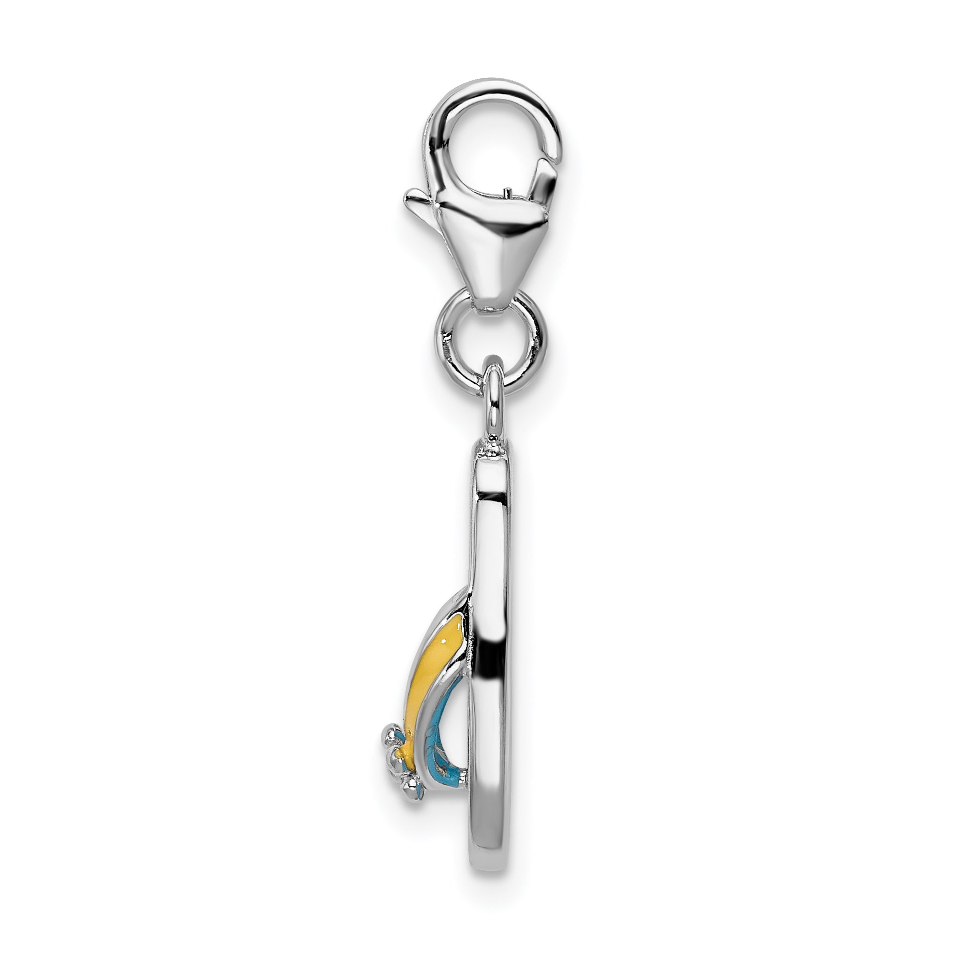 Amore La Vita Sterling Silver Rhodium-plated Polished 3-D Enameled Flower Flip Flop Charm with Fancy Lobster Clasp Secondary image