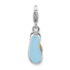Amore La Vita Sterling Silver Rhodium-plated Polished 3-D Enameled Flower Flip Flop Charm with Fancy Lobster Clasp