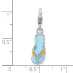 Amore La Vita Sterling Silver Rhodium-plated Polished 3-D Enameled Flower Flip Flop Charm with Fancy Lobster Clasp