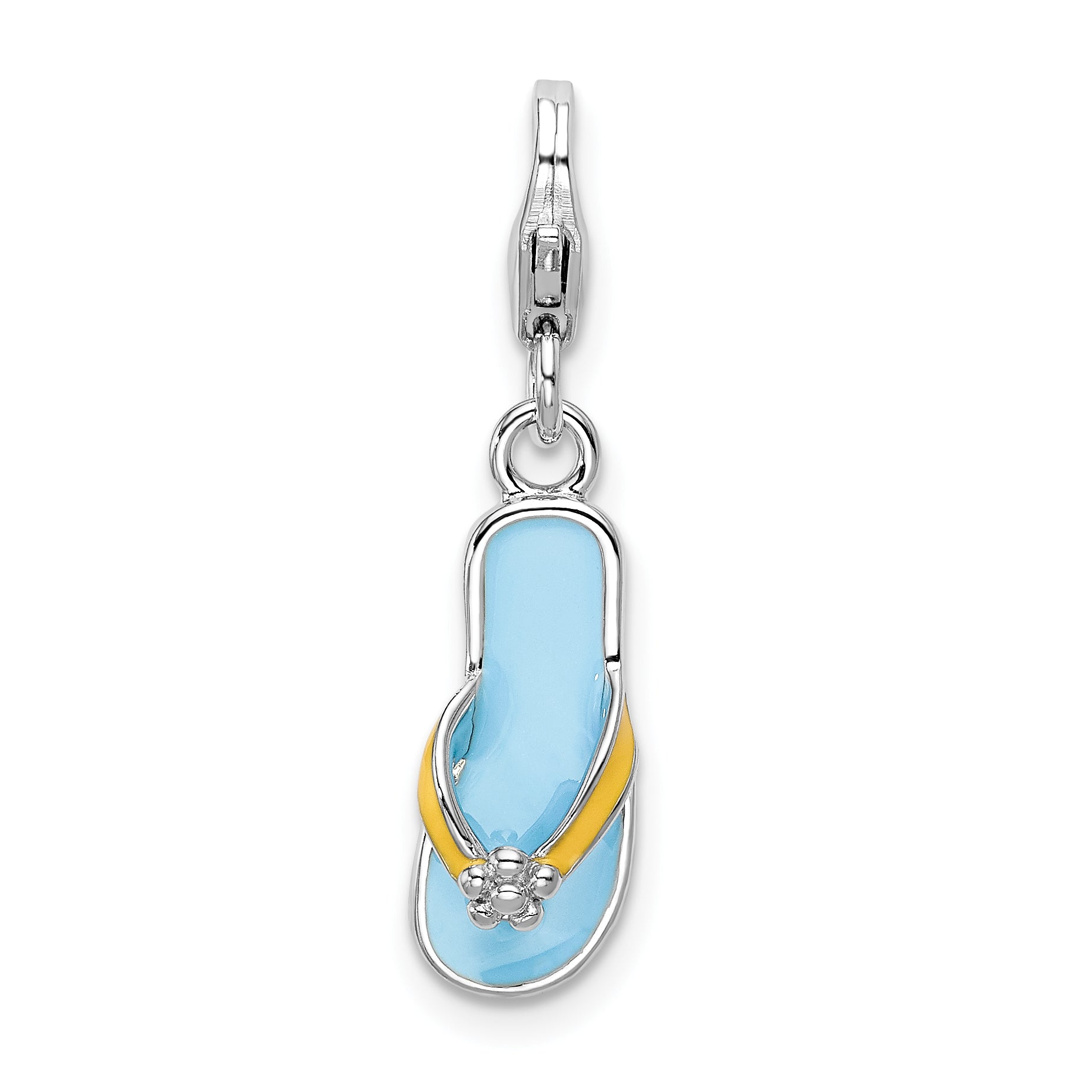 Amore La Vita Sterling Silver Rhodium-plated Polished 3-D Enameled Flower Flip Flop Charm with Fancy Lobster Clasp Main image