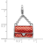 Enameled Purse Charm in Sterling Silver with Swarovski Crystal