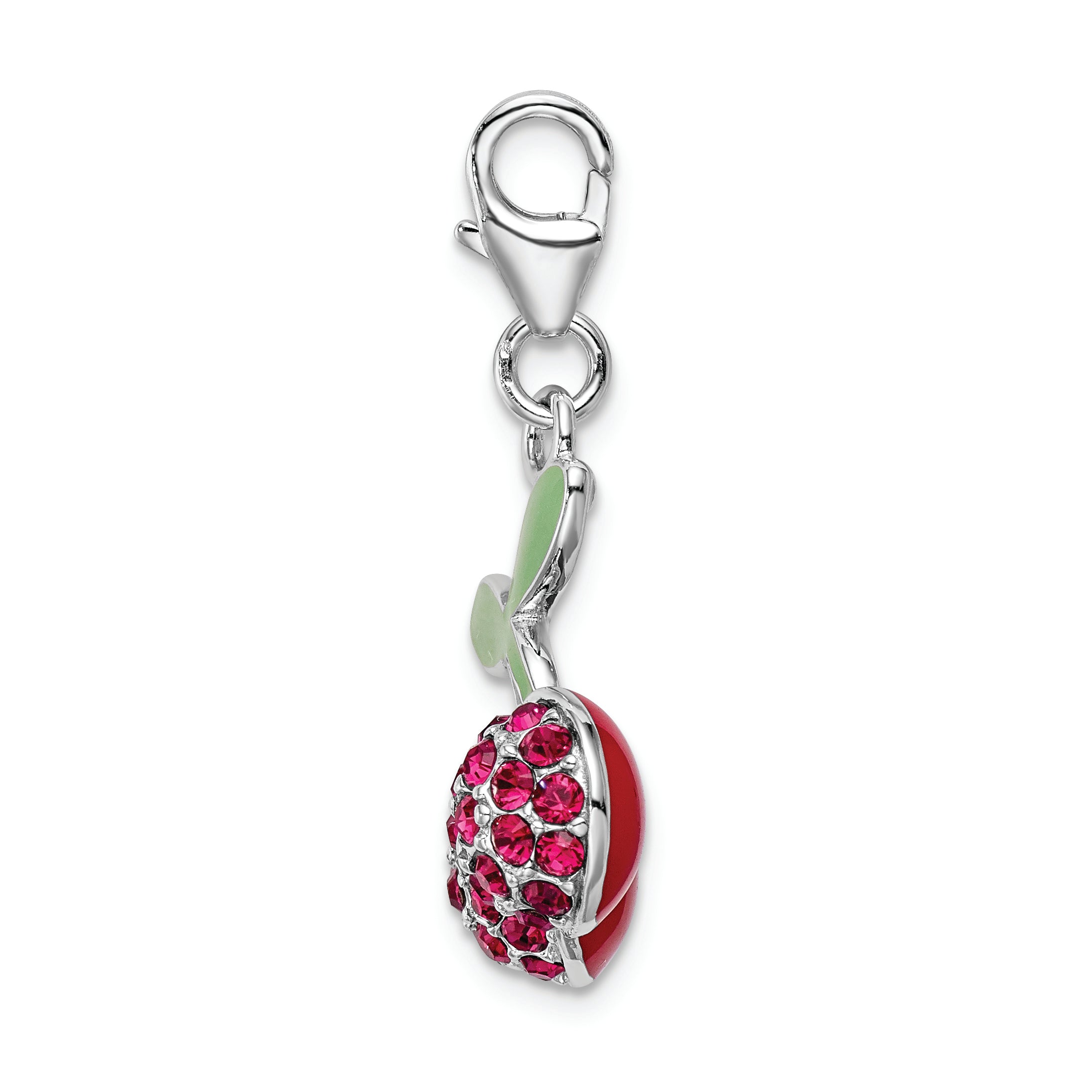 Sterling Silver RH Enameled 3-D Cherries With Lobster Clasp Charm Secondary image