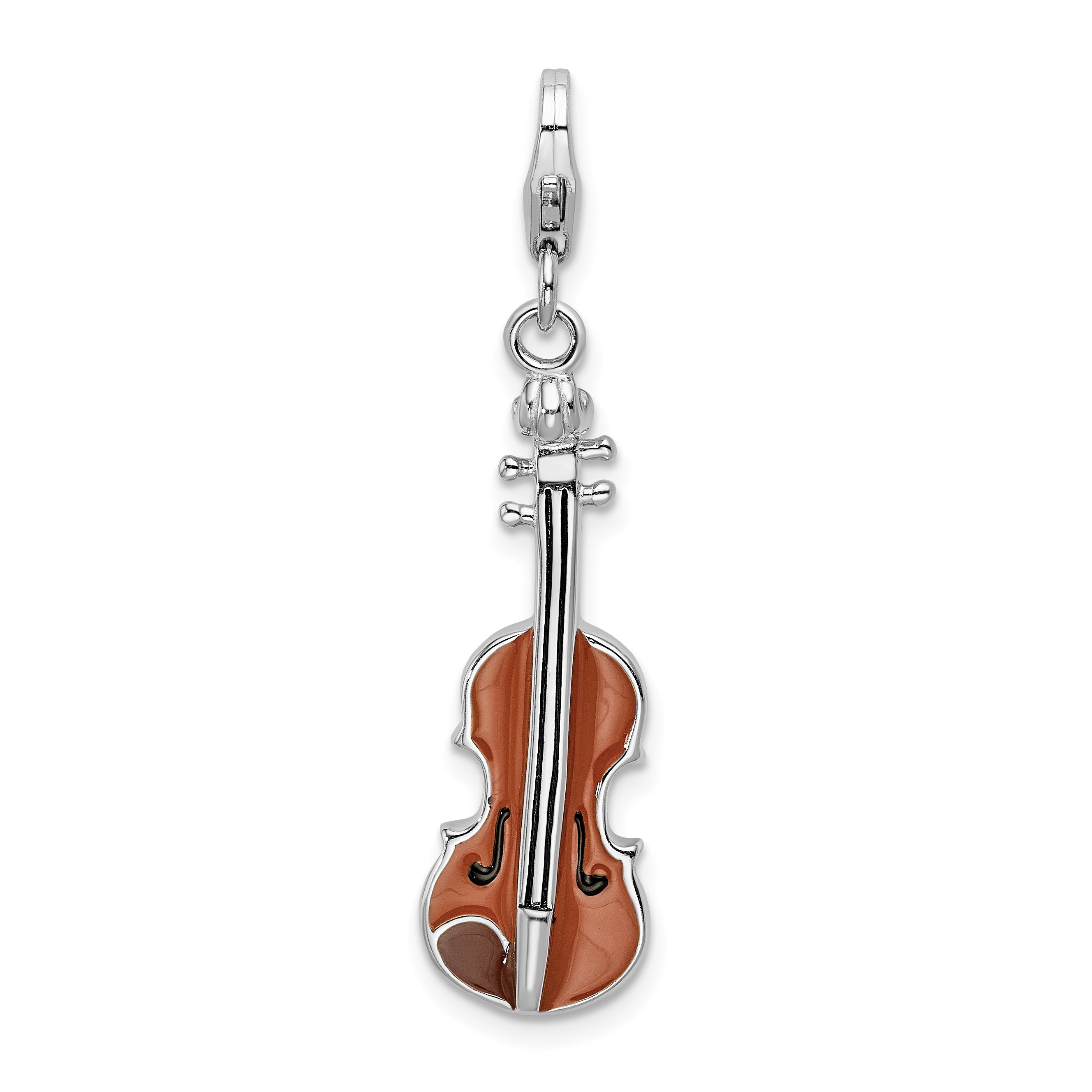 Amore La Vita Sterling Silver Rhodium-plated Polished 3-D Enameled Viola Charm with Fancy Lobster Clasp Main image