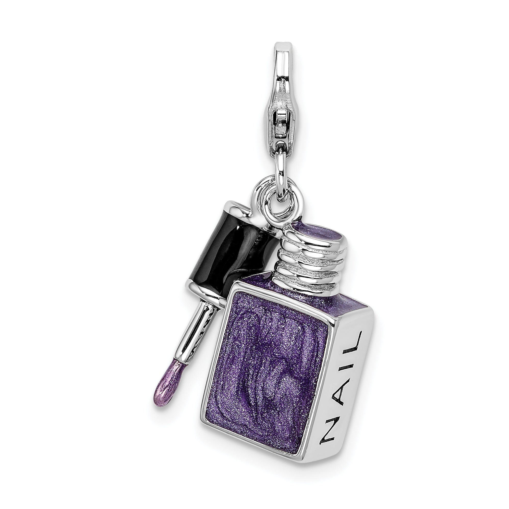 Amore La Vita Sterling Silver Rhodium-plated Polished 3-D Enameled Nail Enameled Charm with Fancy Lobster Clasp Main image