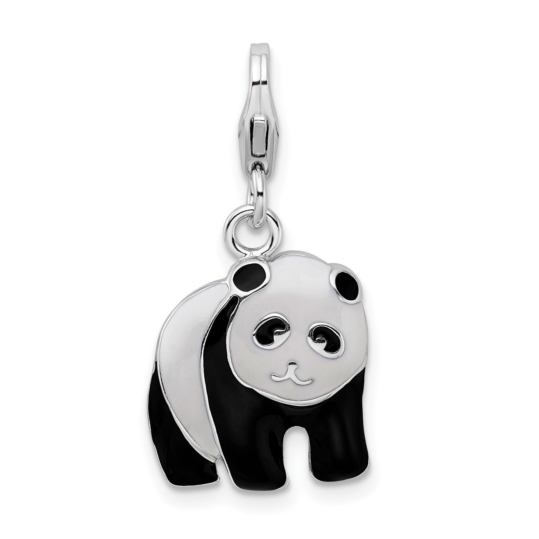 Amore La Vita Sterling Silver Rhodium-plated Polished Enameled Panda Bear Charm with Fancy Lobster Clasp Main image