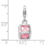 Sterling Silver Rhodium plated 3-D Pink CZ w/Lobster Clasp Charm
