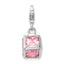 Amore La Vita Sterling Silver Rhodium-plated Polished 3-D Pink CZ Cube Charm with Fancy Lobster Clasp