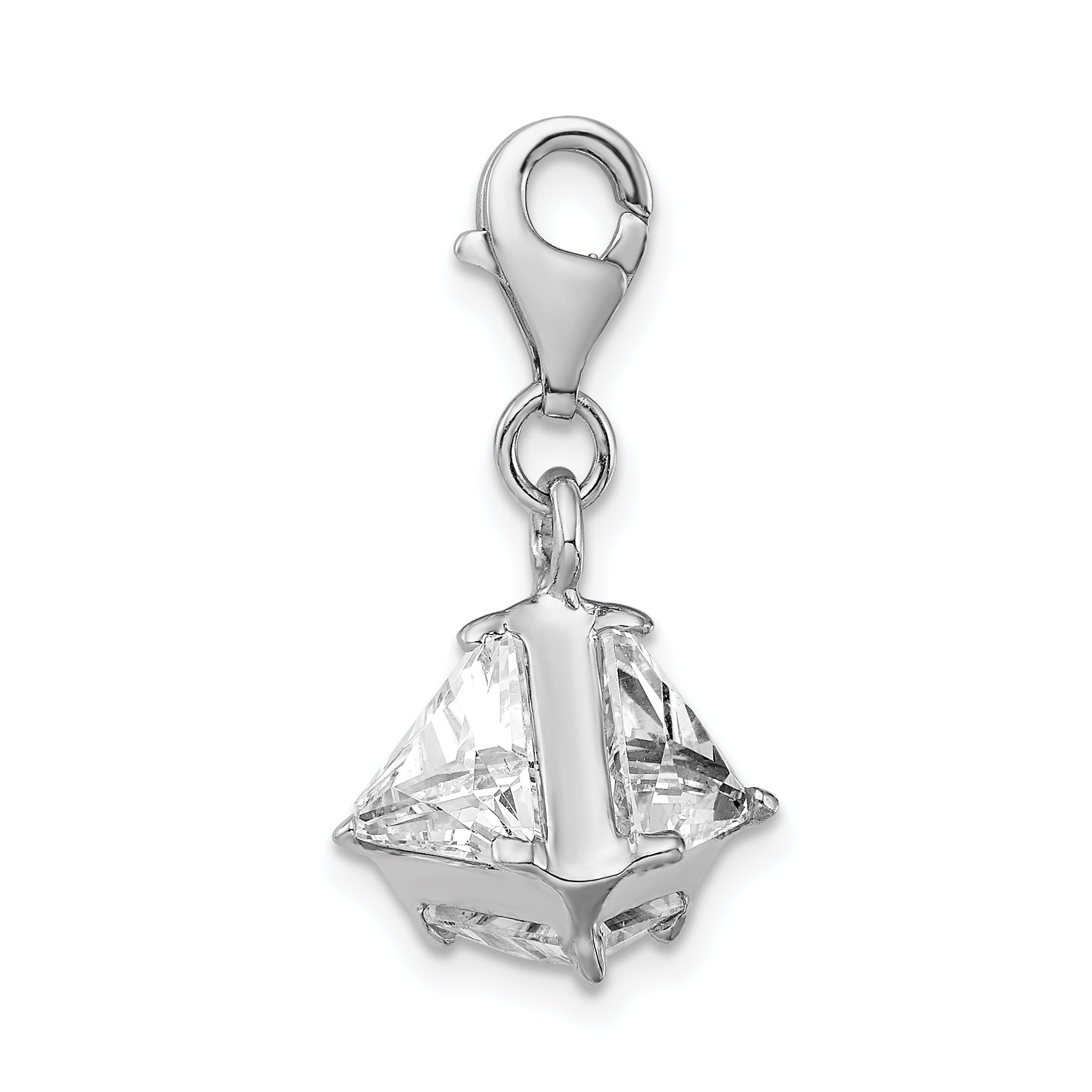 Amore La Vita Sterling Silver Rhodium-plated Polished 3-D CZ Charm with Fancy Lobster Clasp Secondary image