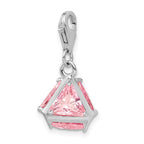 Amore La Vita Sterling Silver Rhodium-plated Polished 3-D Pink CZ Charm with Fancy Lobster Clasp