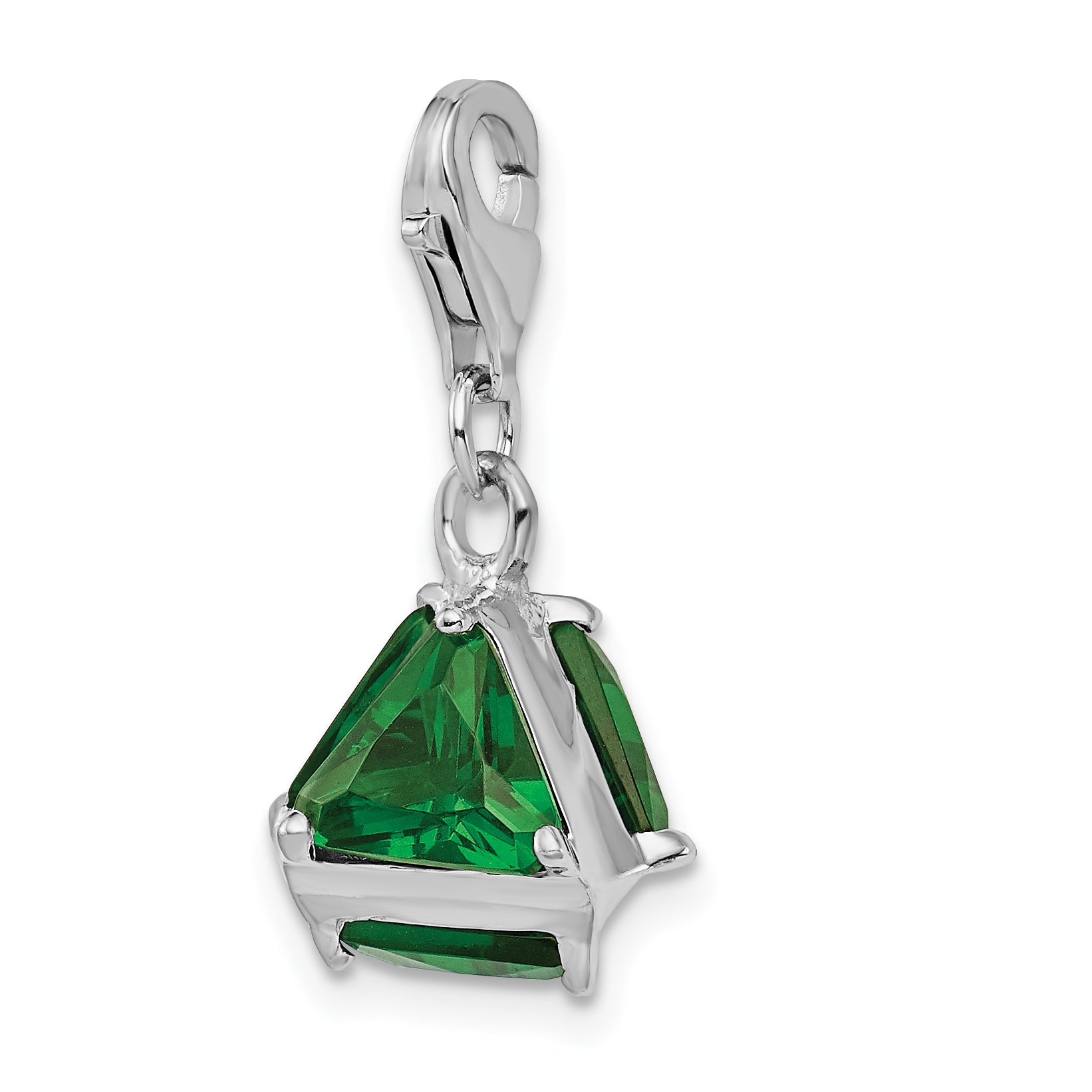 Amore La Vita Sterling Silver Rhodium-plated Polished 3-D Green Glass Charm with Fancy Lobster Clasp