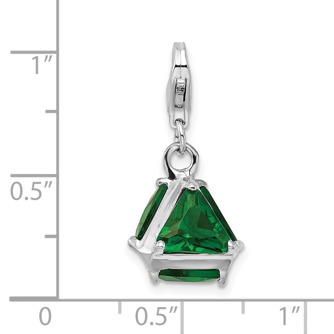 Amore La Vita Sterling Silver Rhodium-plated Polished 3-D Green Glass Charm with Fancy Lobster Clasp