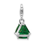 Amore La Vita Sterling Silver Rhodium-plated Polished 3-D Green Glass Charm with Fancy Lobster Clasp