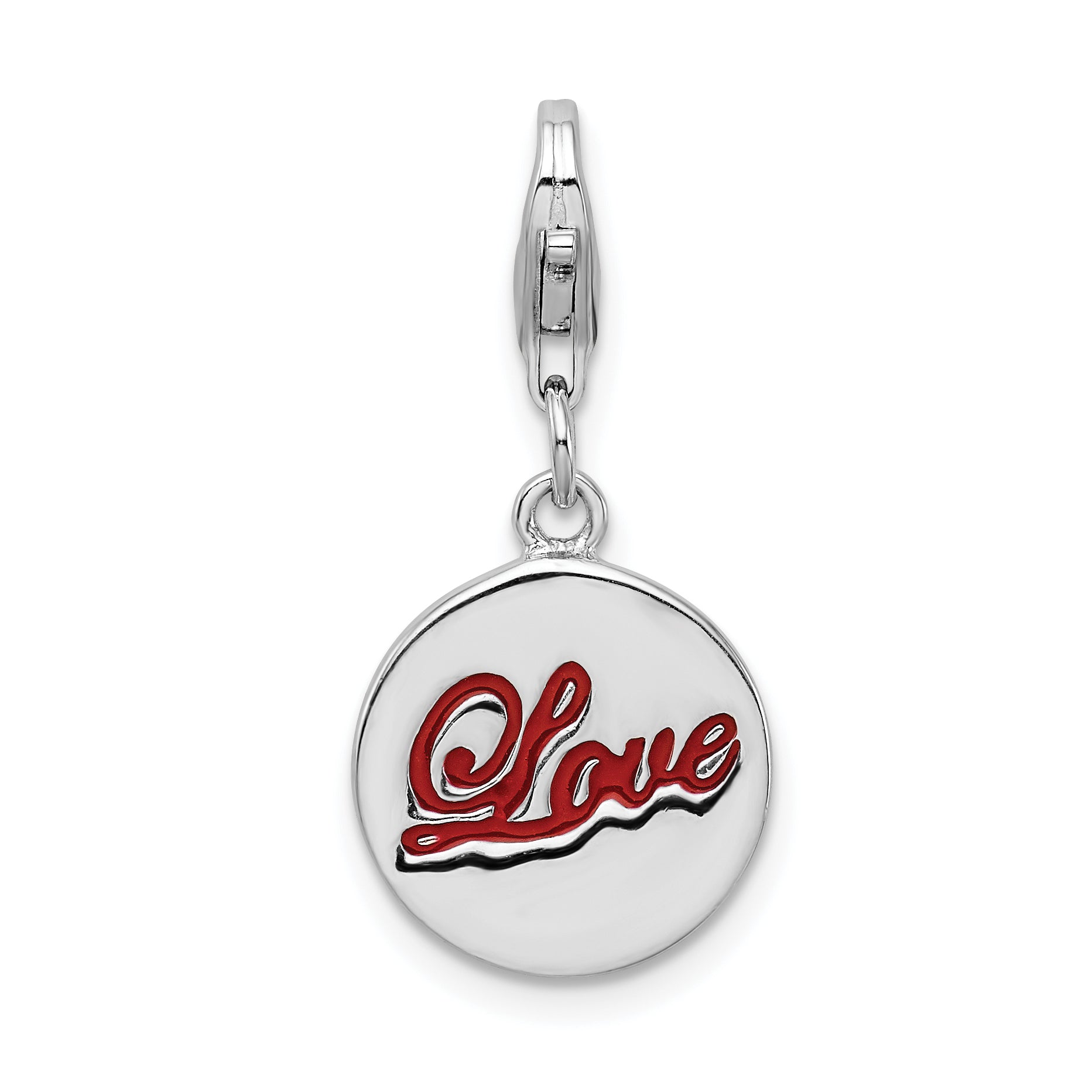 Amore La Vita Sterling Silver Rhodium-plated Polished Enameled LOVE Charm with Fancy Lobster Clasp Main image