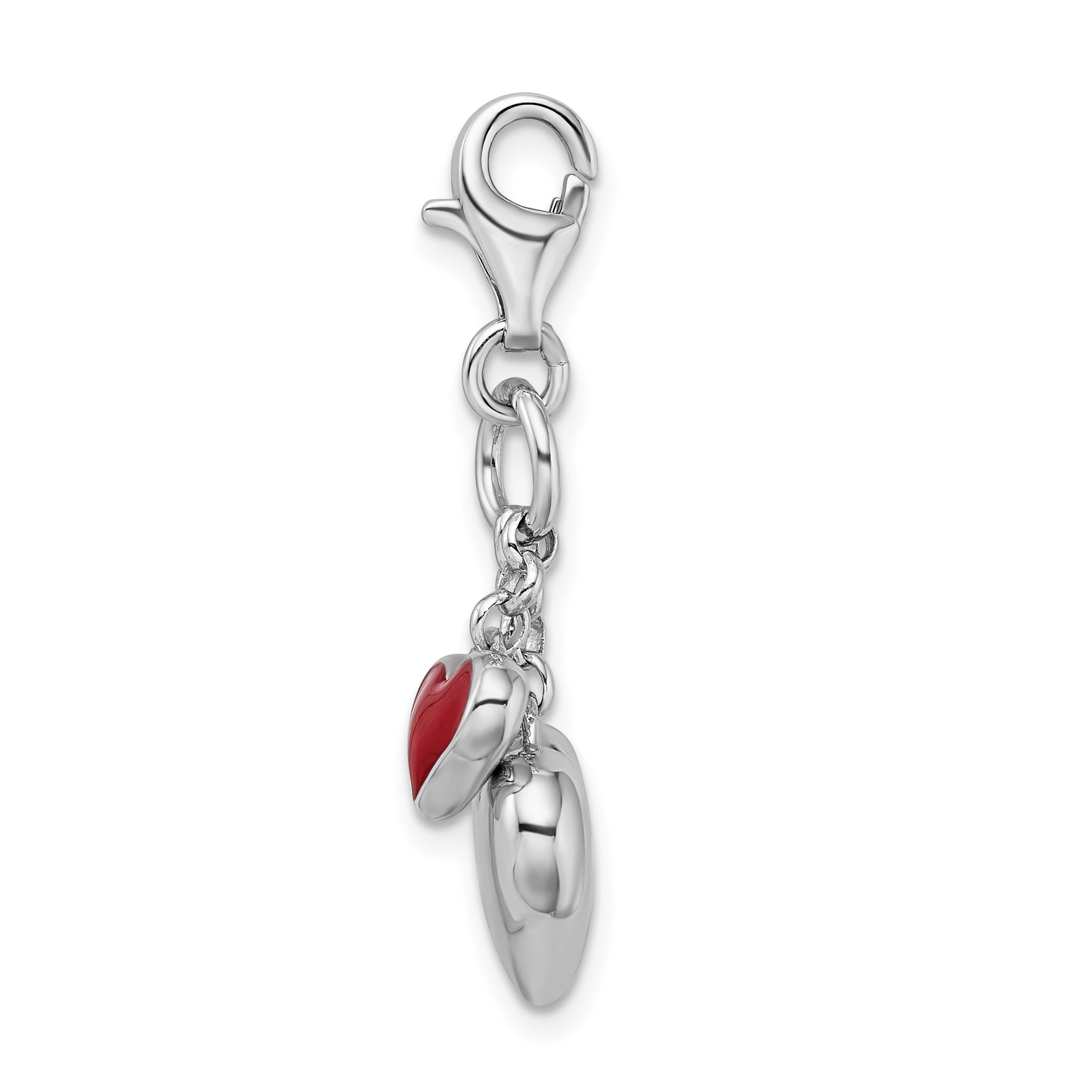 Amore La Vita Sterling Silver Rhodium-plated Polished 3-D Red Enameled Double Heart Charm with Fancy Lobster Clasp Secondary image