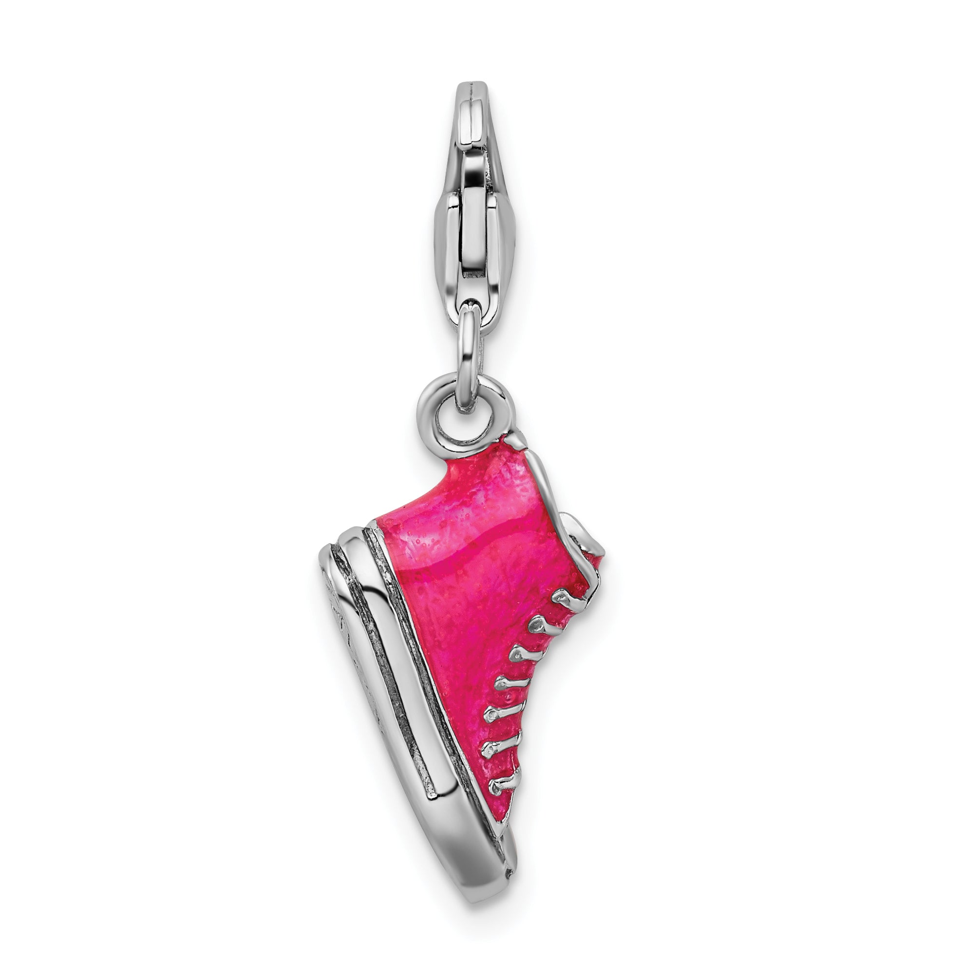 Amore La Vita Sterling Silver Rhodium-plated 3-D Enameled High Top Shoe Charm with Fancy Lobster Clasp