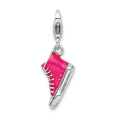 Amore La Vita Sterling Silver Rhodium-plated 3-D Enameled High Top Shoe Charm with Fancy Lobster Clasp