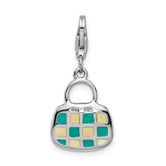 Sterling Silver Rhodium-plated 3-D Enameled Purse w/Lobster Clasp Charm