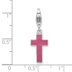 Amore La Vita Sterling Silver Rhodium-plated Polished Enameled Cross Charm with Fancy Lobster Clasp