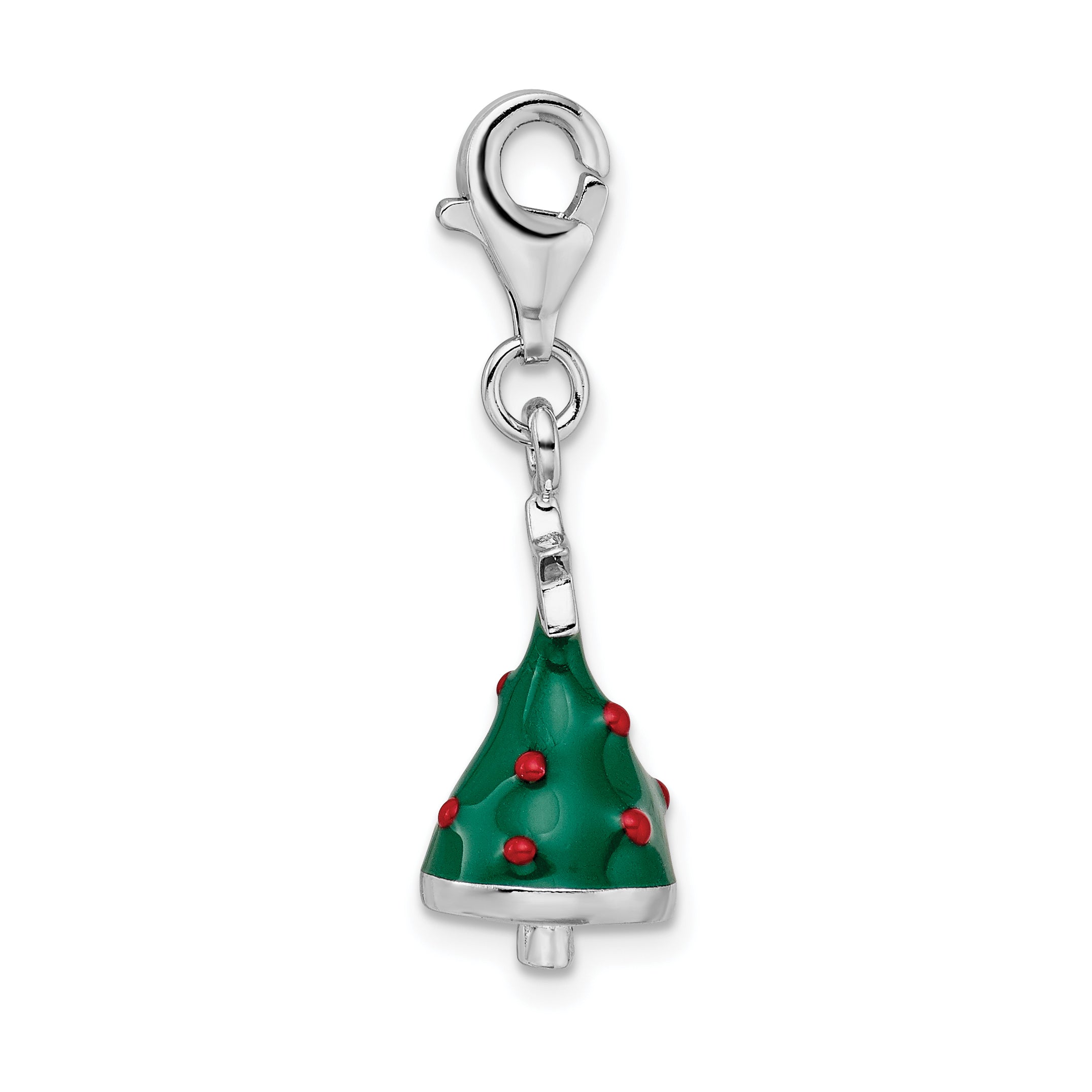 Amore La Vita Sterling Silver Rhodium-plated Polished 3-D Enameled Christmas Tree Charm with Fancy Lobster Clasp Secondary image