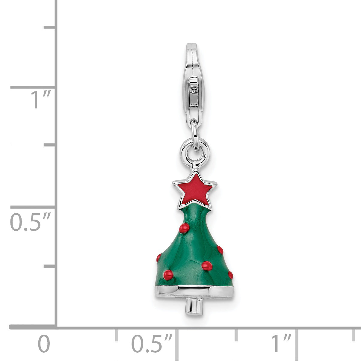 Amore La Vita Sterling Silver Rhodium-plated Polished 3-D Enameled Christmas Tree Charm with Fancy Lobster Clasp