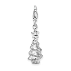 Amore La Vita Sterling Silver Rhodium-plated Polished 3-D Multi-colored Glass Stone Tree Charm with Fancy Lobster Clasp