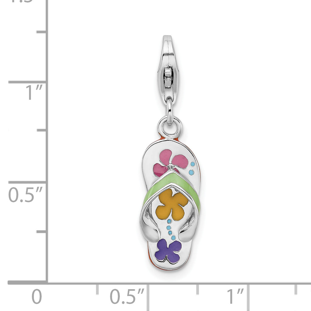 Amore La Vita Sterling Silver Rhodium-plated Polished 3-D Enameled Flip-flop Charm with Fancy Lobster Clasp