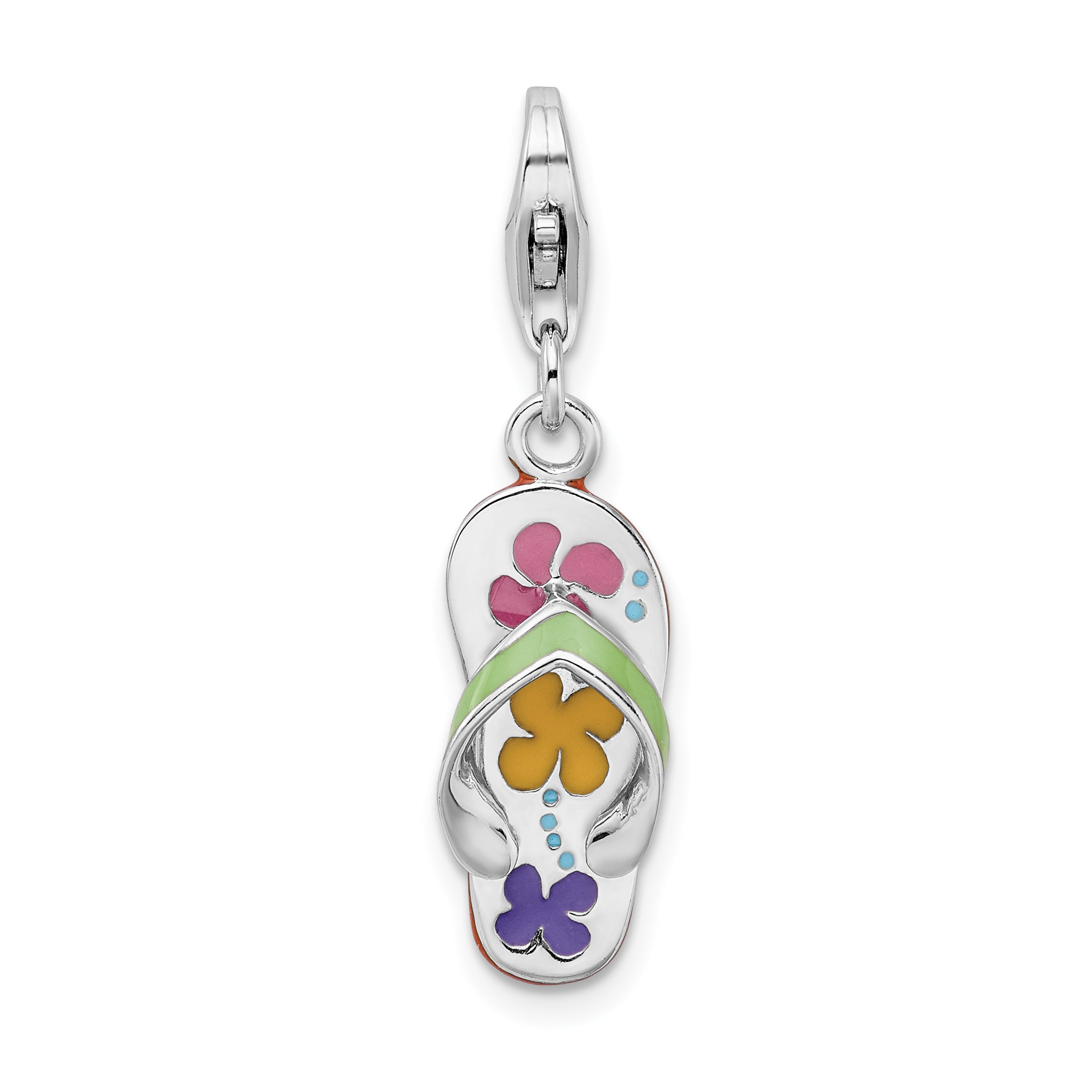 Amore La Vita Sterling Silver Rhodium-plated Polished 3-D Enameled Flip-flop Charm with Fancy Lobster Clasp Main image