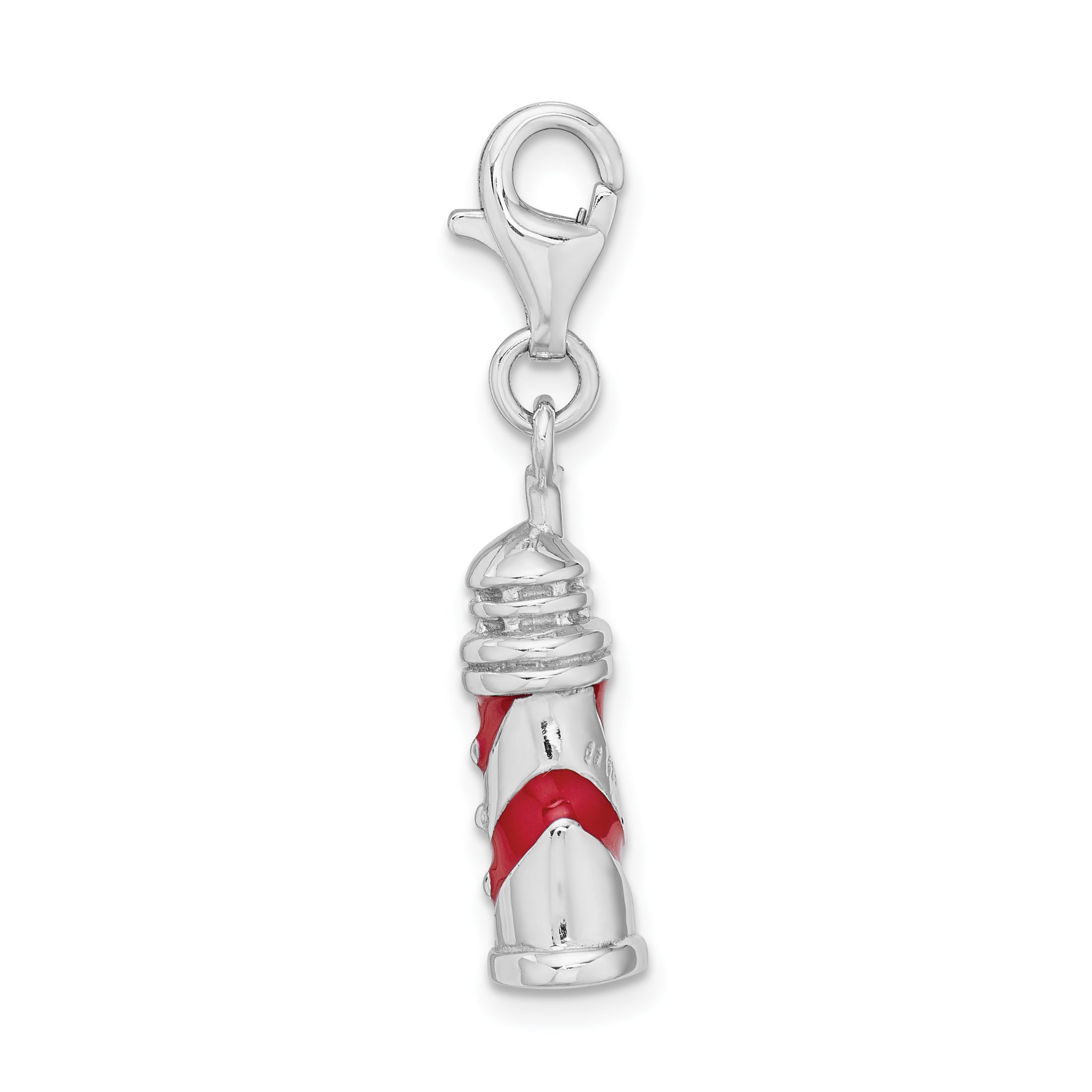 Amore La Vita Sterling Silver Rhodium-plated Polished 3-D Enameled Lighthouse Charm with Fancy Lobster Clasp Secondary image