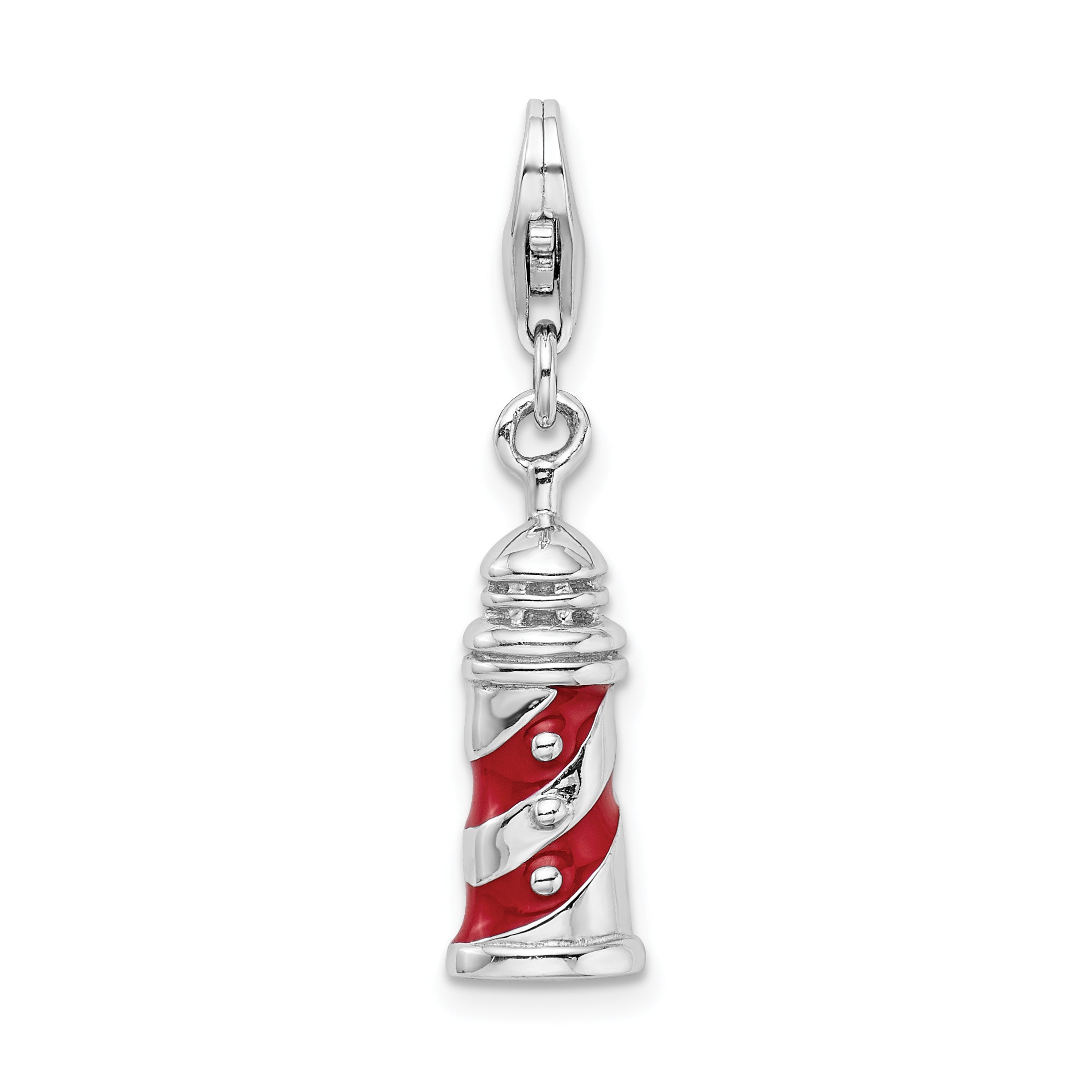 Amore La Vita Sterling Silver Rhodium-plated Polished 3-D Enameled Lighthouse Charm with Fancy Lobster Clasp Main image
