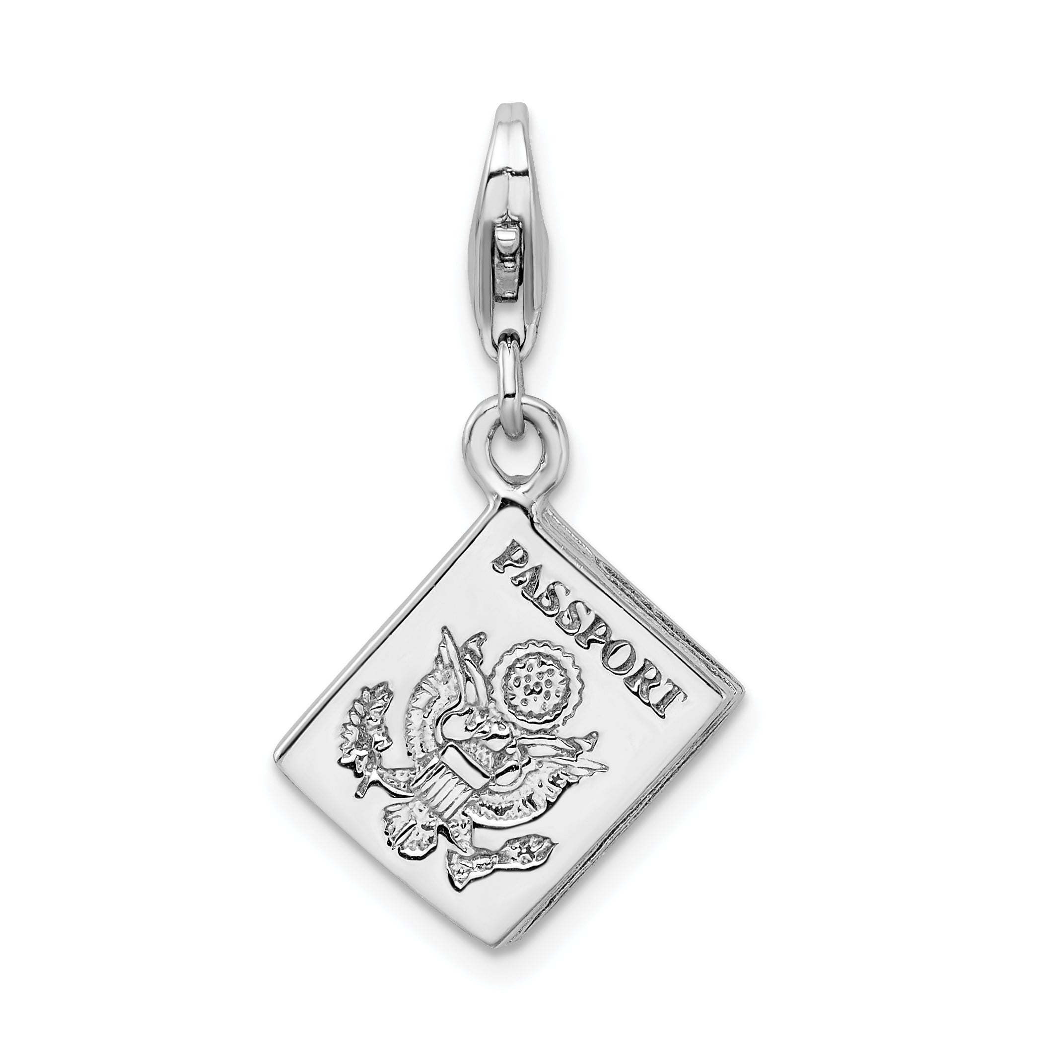 Amore La Vita Sterling Silver Rhodium-plated Polished 3-D Passport Charm with Fancy Lobster Clasp Main image