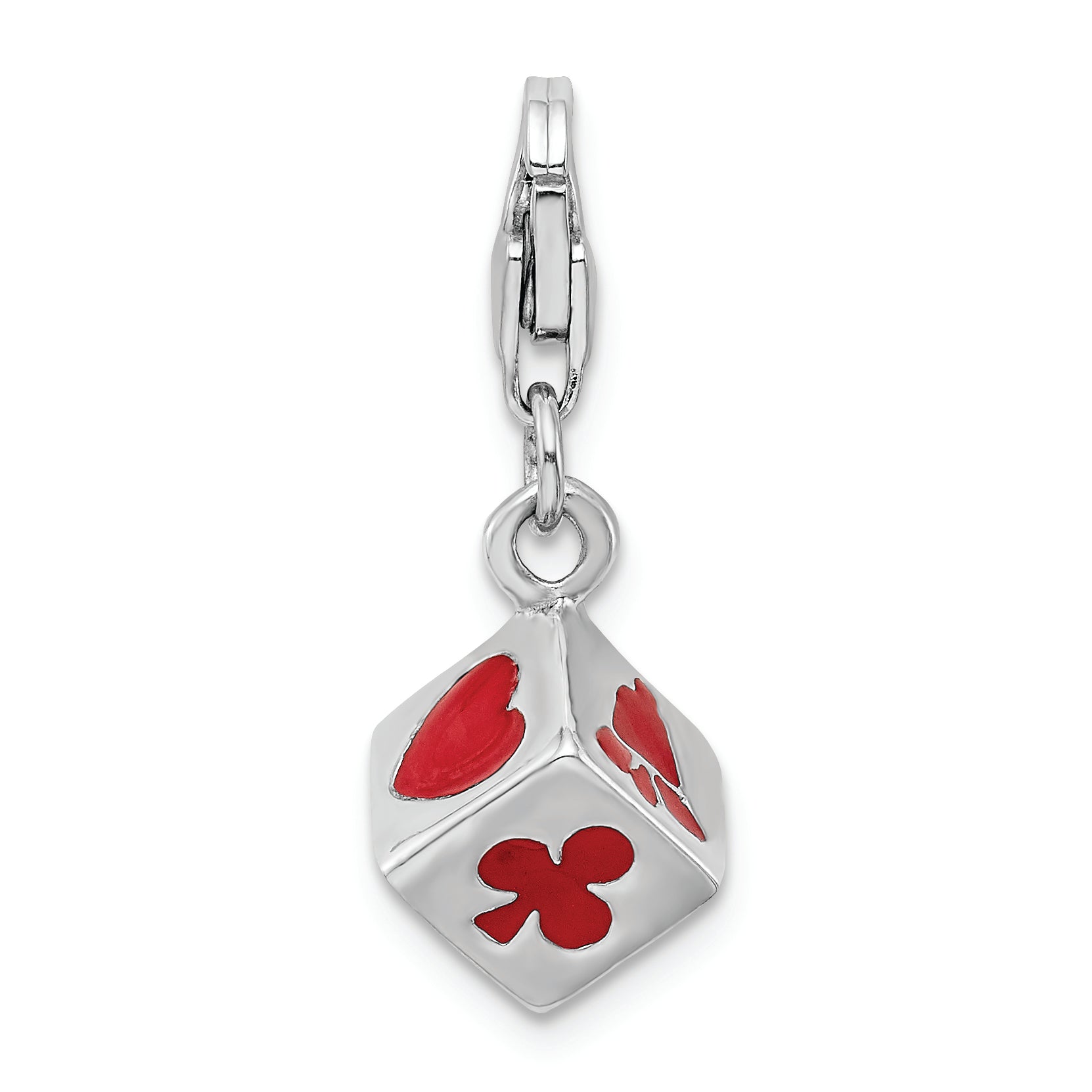 Sterling Silver Rhodium-plated 3-D Enameled Die With Lobster Clasp Charm
