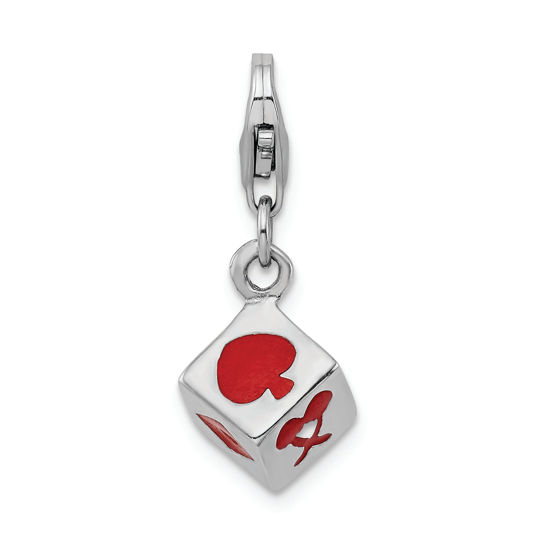 Sterling Silver Rhodium-plated 3-D Enameled Die w/Lobster Clasp Charm Main image