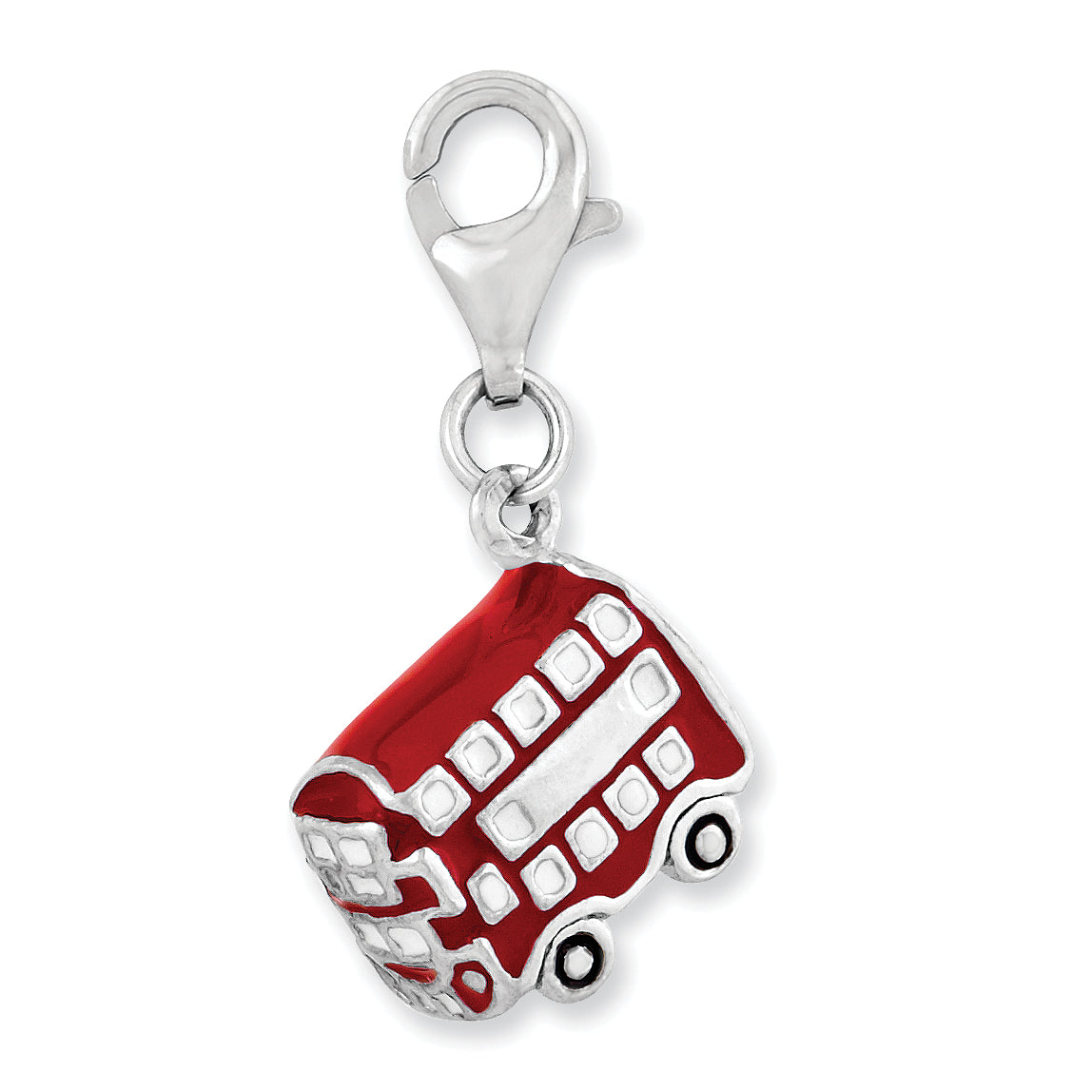 Amore La Vita Sterling Silver Rhodium-plated Polished 3-D Enameled Double Deck Bus Charm with Fancy Lobster Clasp Main image