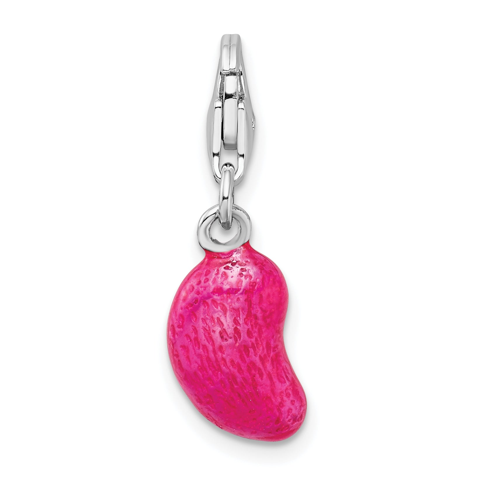 Amore La Vita Sterling Silver Rhodium-plated Polished 3-D Enameled Pink Jelly Bean Charm with Fancy Lobster Clasp