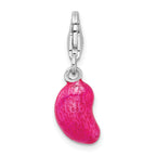 Amore La Vita Sterling Silver Rhodium-plated Polished 3-D Enameled Pink Jelly Bean Charm with Fancy Lobster Clasp