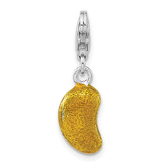 Sterling Silver Rhod-plated 3-D Enameled Yellow Bean With Lobster Clasp Charm