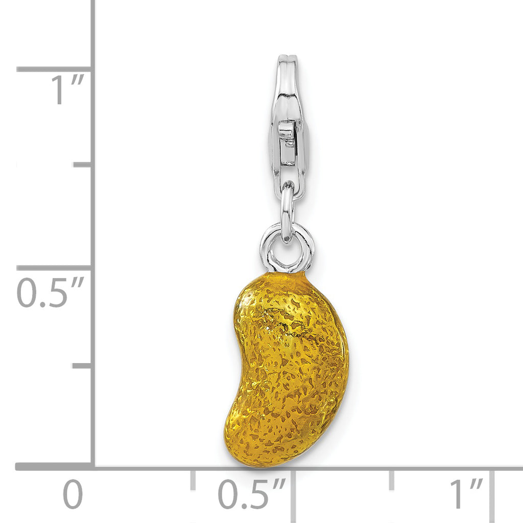 Sterling Silver Rhod-plated 3-D Enameled Yellow Bean With Lobster Clasp Charm